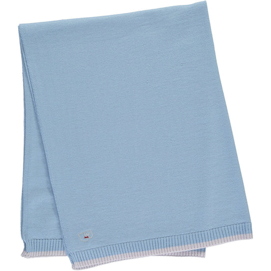 Extra-fine Merino Knitted Baby Blanket- Beau Blue