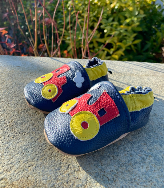 Navy, Red Tractor, Leather Slippers